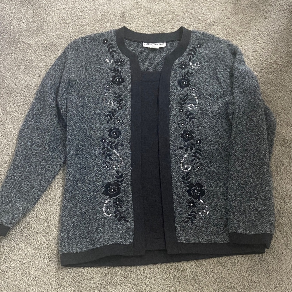 Cathy Daniels Grey Embroidered Women's Cardigan